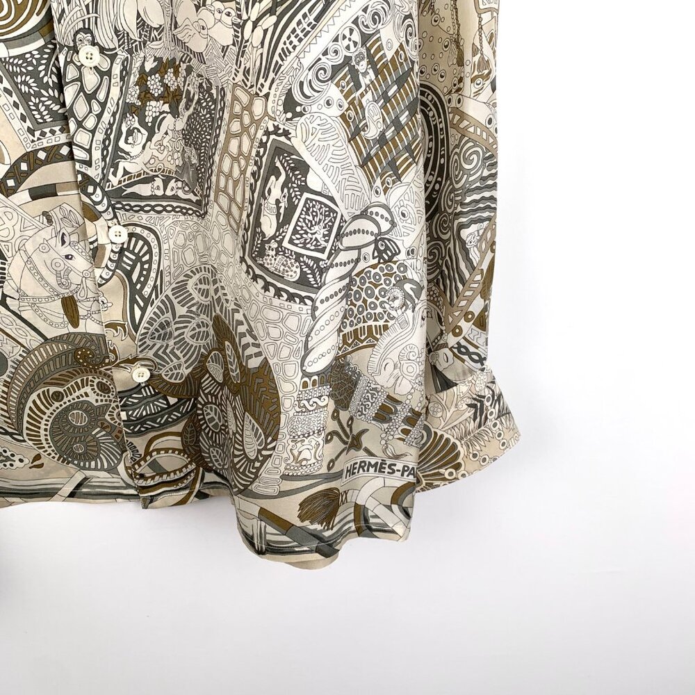 Herms Color-Block Pattern Printed Silk Collared S… - image 4